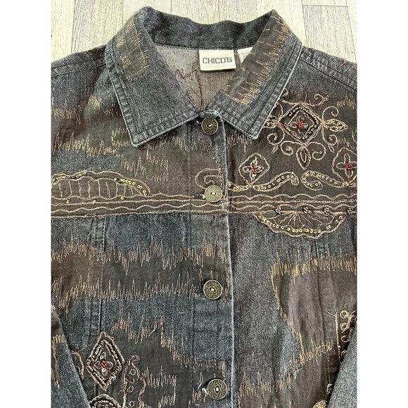 Chico's Embroidered Denim Button-Up Jacket size 1 - Picture 8 of 14